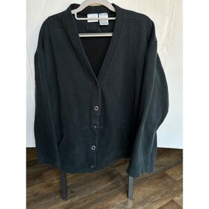 Bobbie Brooks Fleece Cardigan Women XL Black Excellent Button Front Pockets